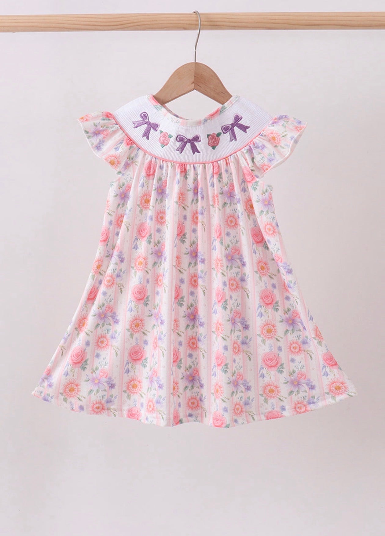 Purple Rose Bow Smocked Dress