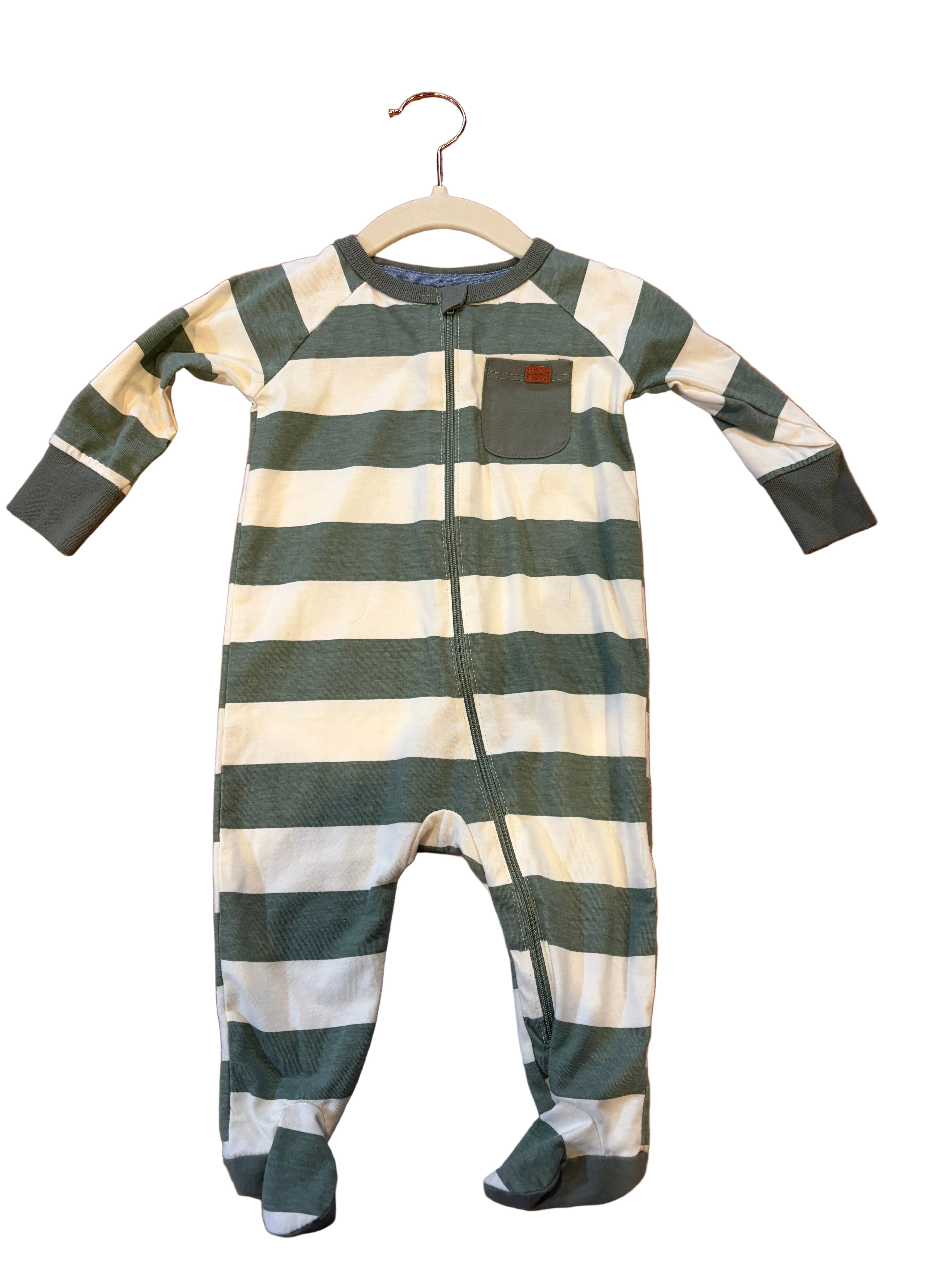 Olive Green & White Striped Footed Sleeper