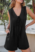 Black V Neck Tie Front
Sleeveless Romper