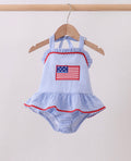 Blue flag gingham swimsuit