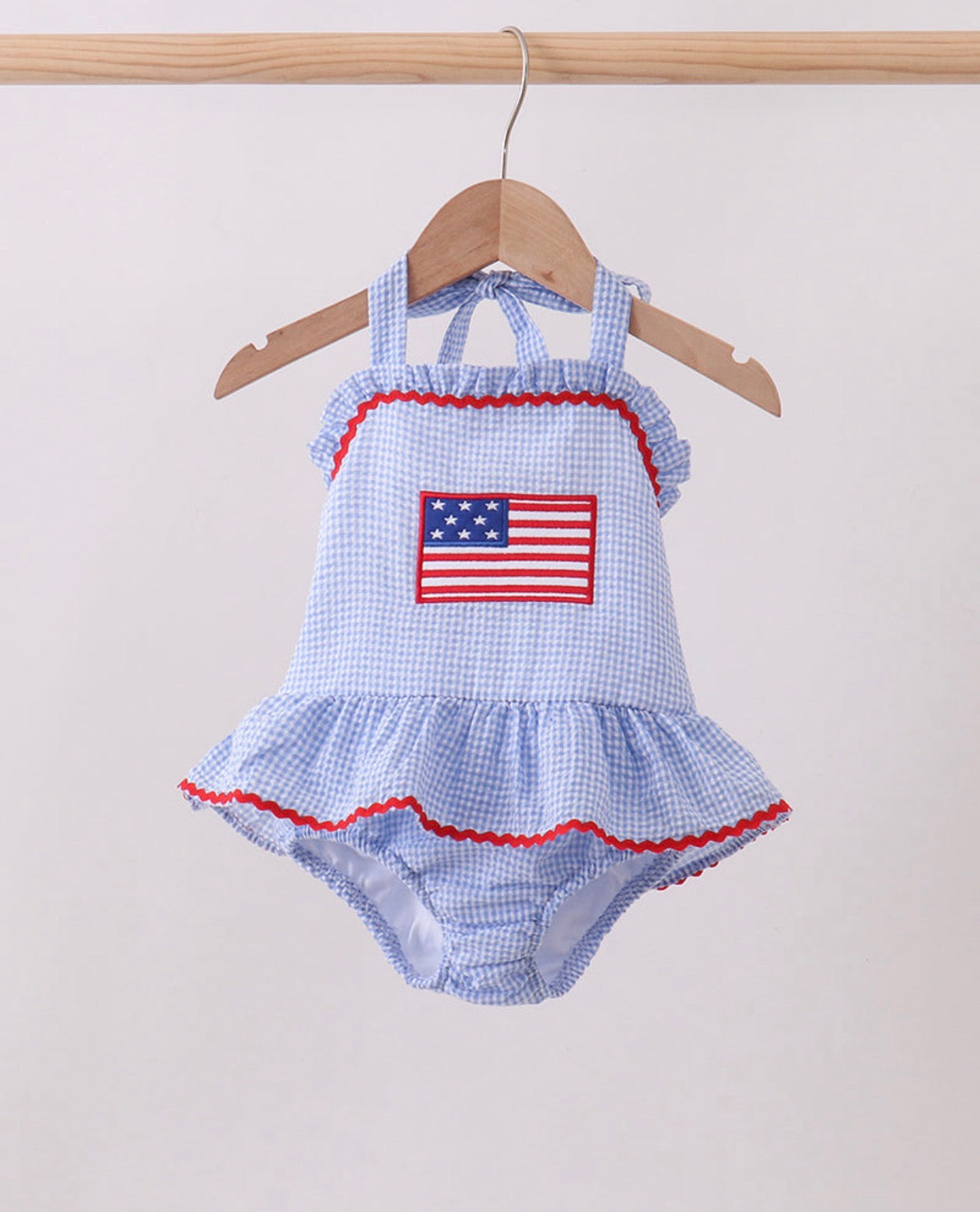 Blue flag gingham swimsuit