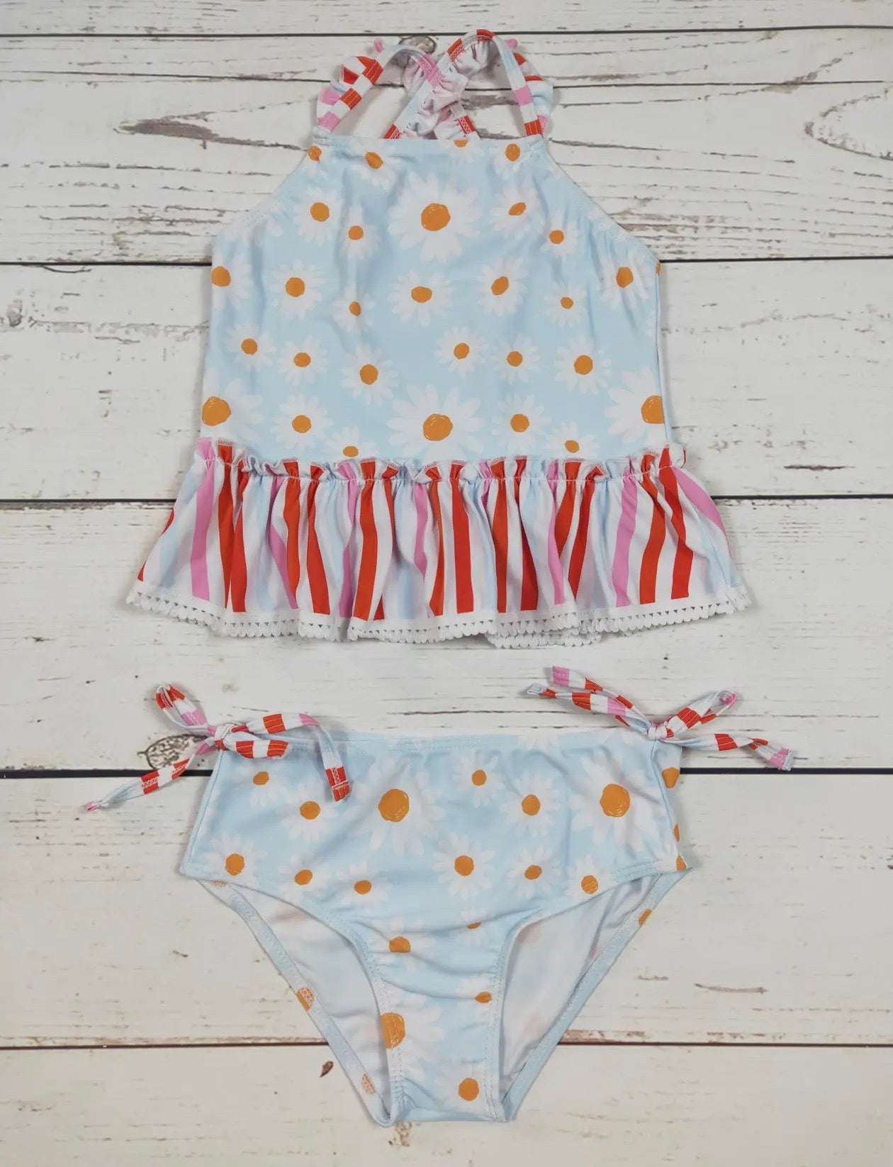 Daisy printed girls two-piece swim set