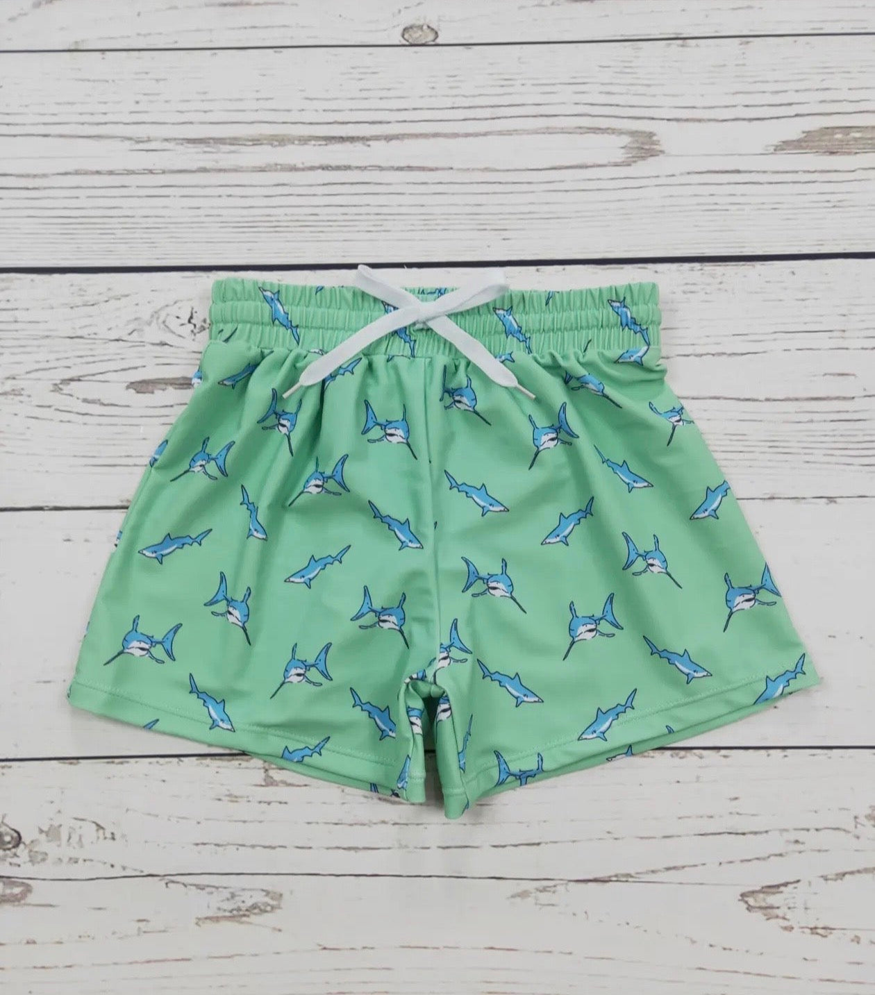 Boys Green Shark Swim Trunks
