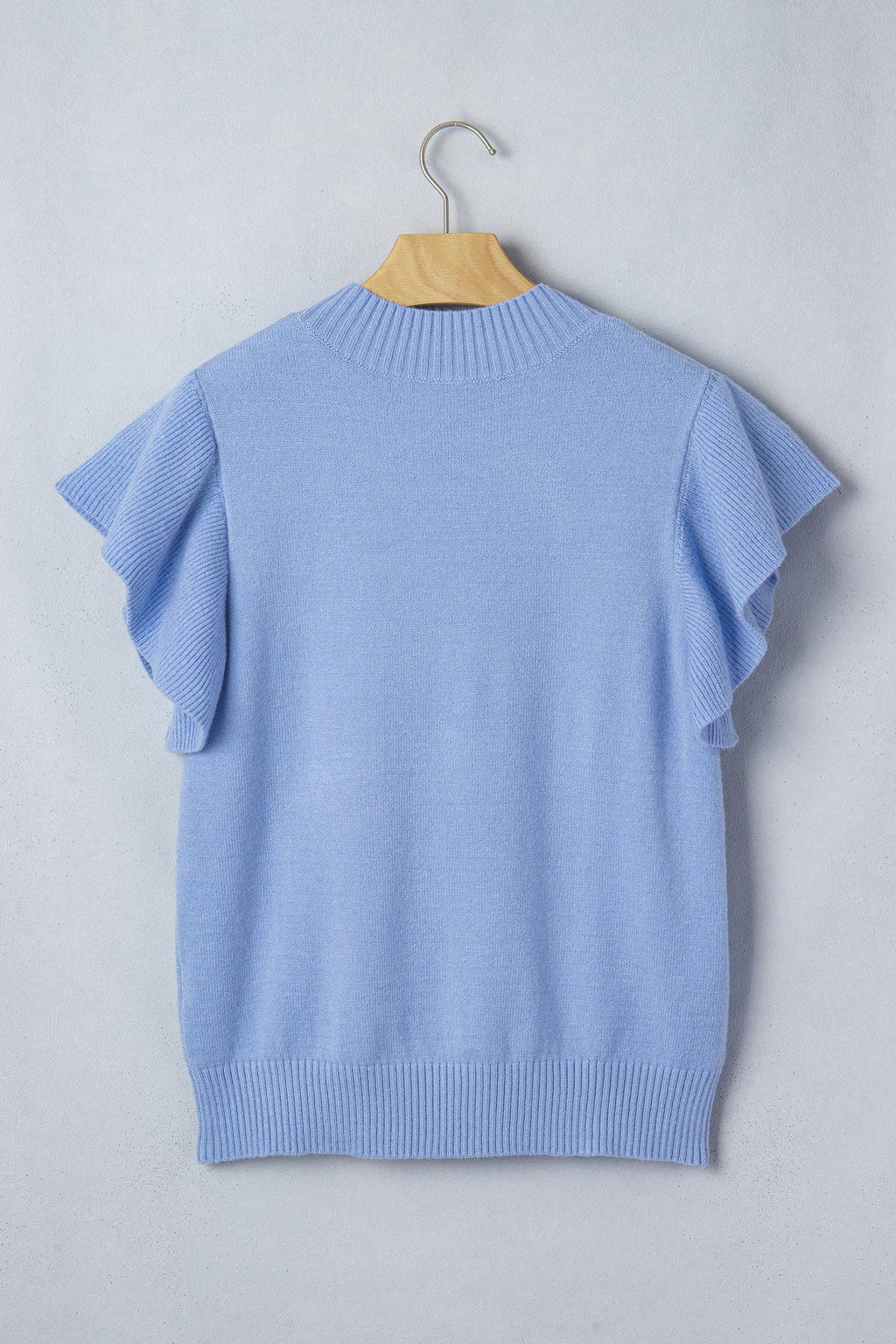LALALOO Solid Ribbed Ruffle Short Sleeve Sweater