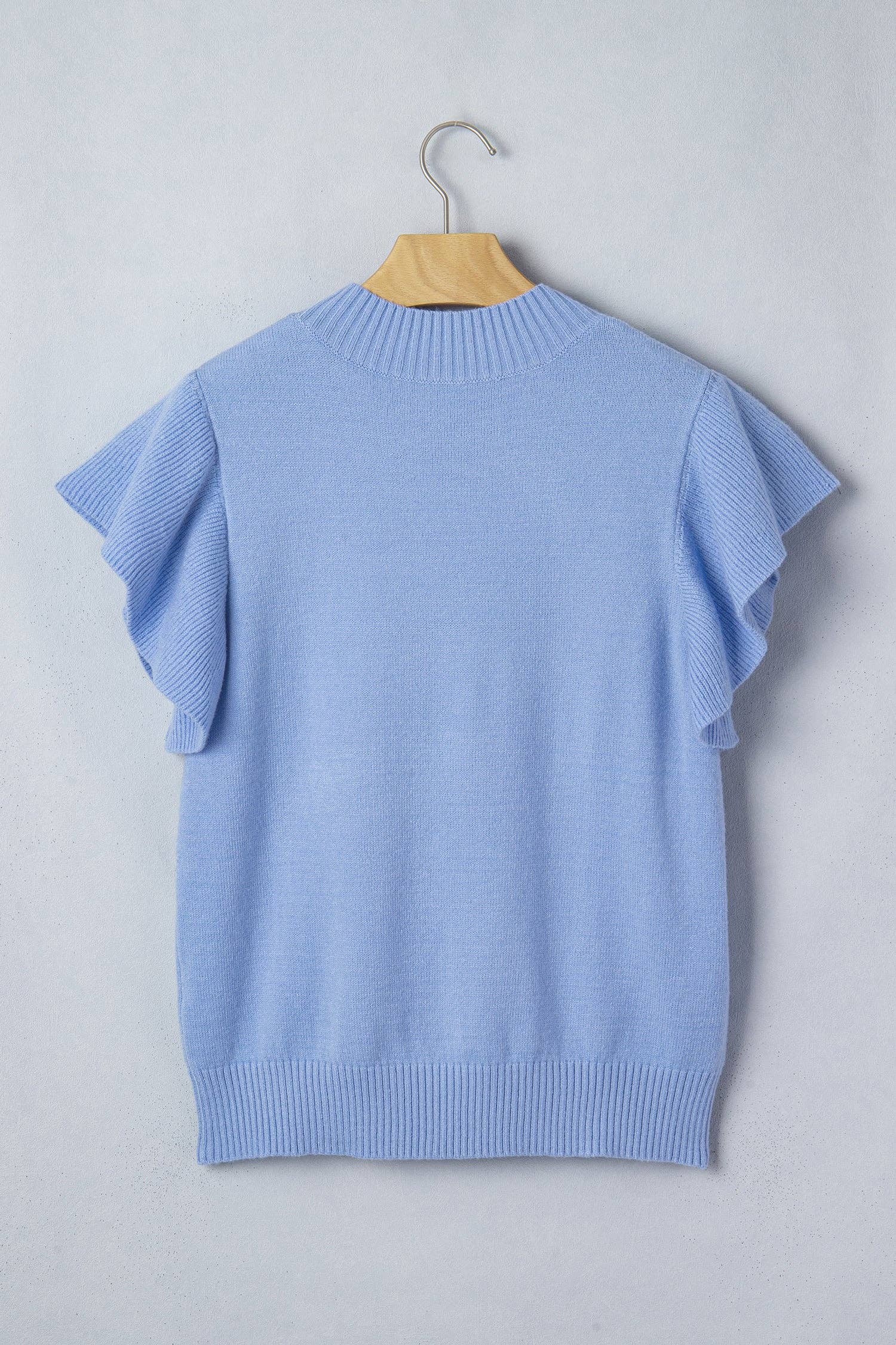 LALALOO Solid Ribbed Ruffle Short Sleeve Sweater