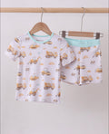 Yellow engineering vehicle bamboo pajama set