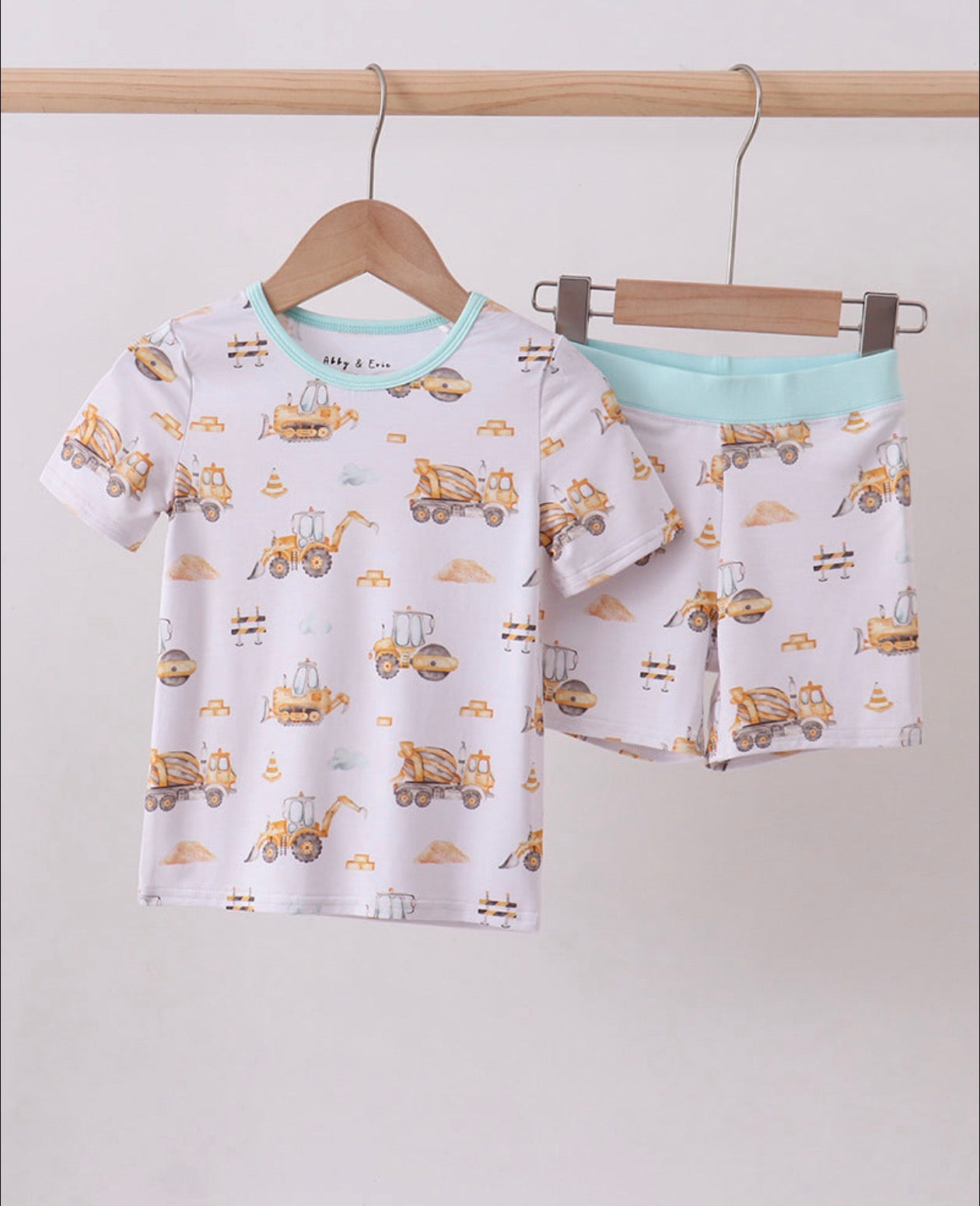 Yellow engineering vehicle bamboo pajama set