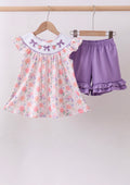 Purple Rose Bow Smocked Set