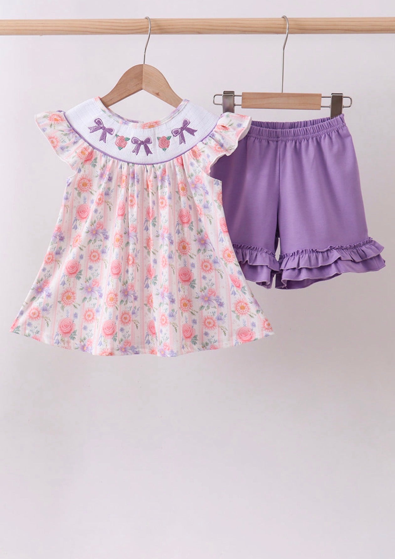Purple Rose Bow Smocked Set