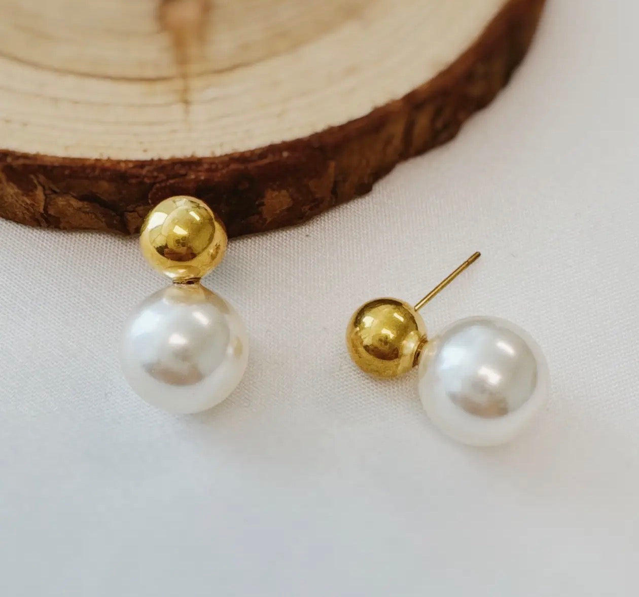Ball and Pearl Stud Earrings