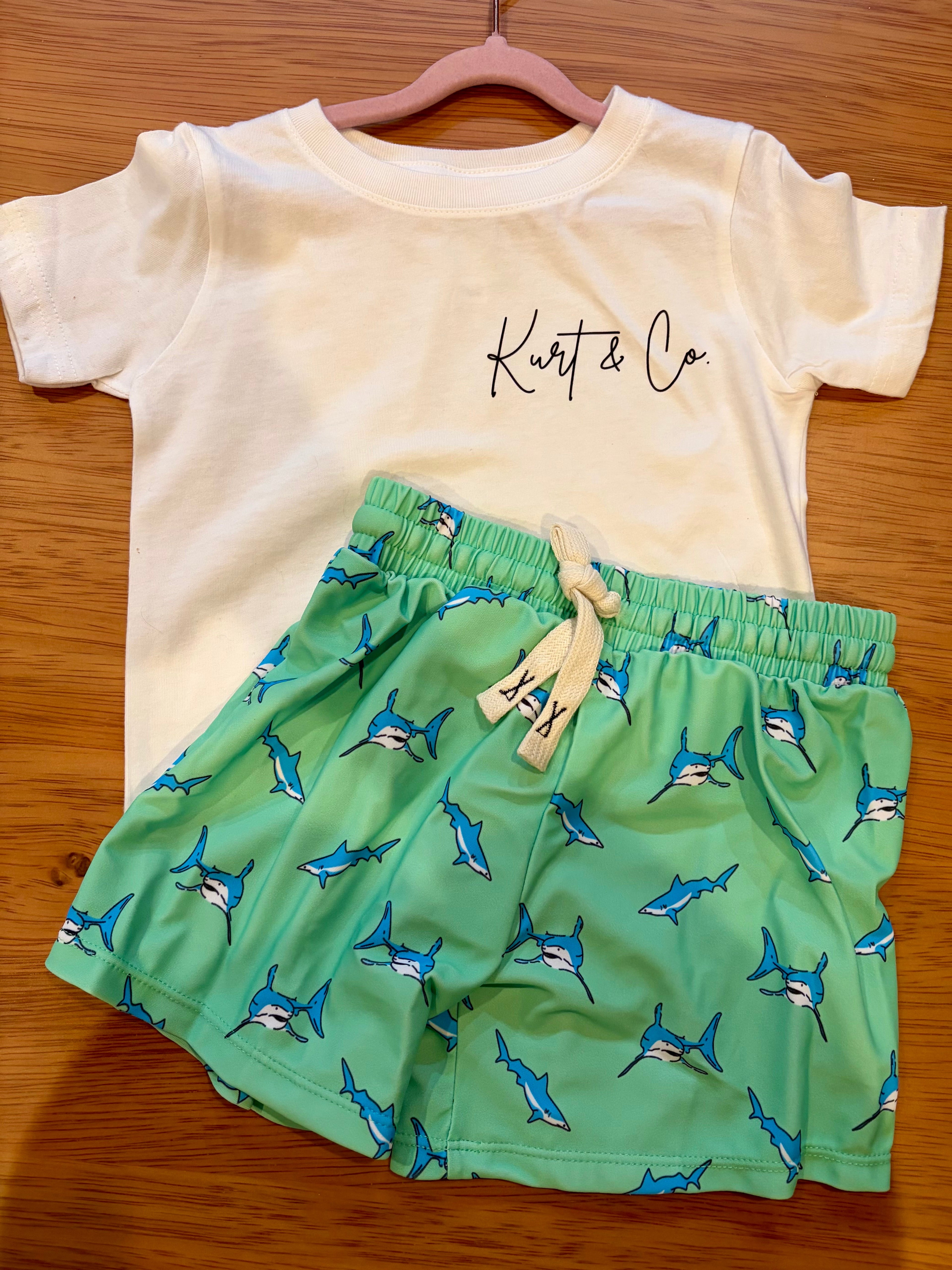 Boys Green Shark Swim Trunks