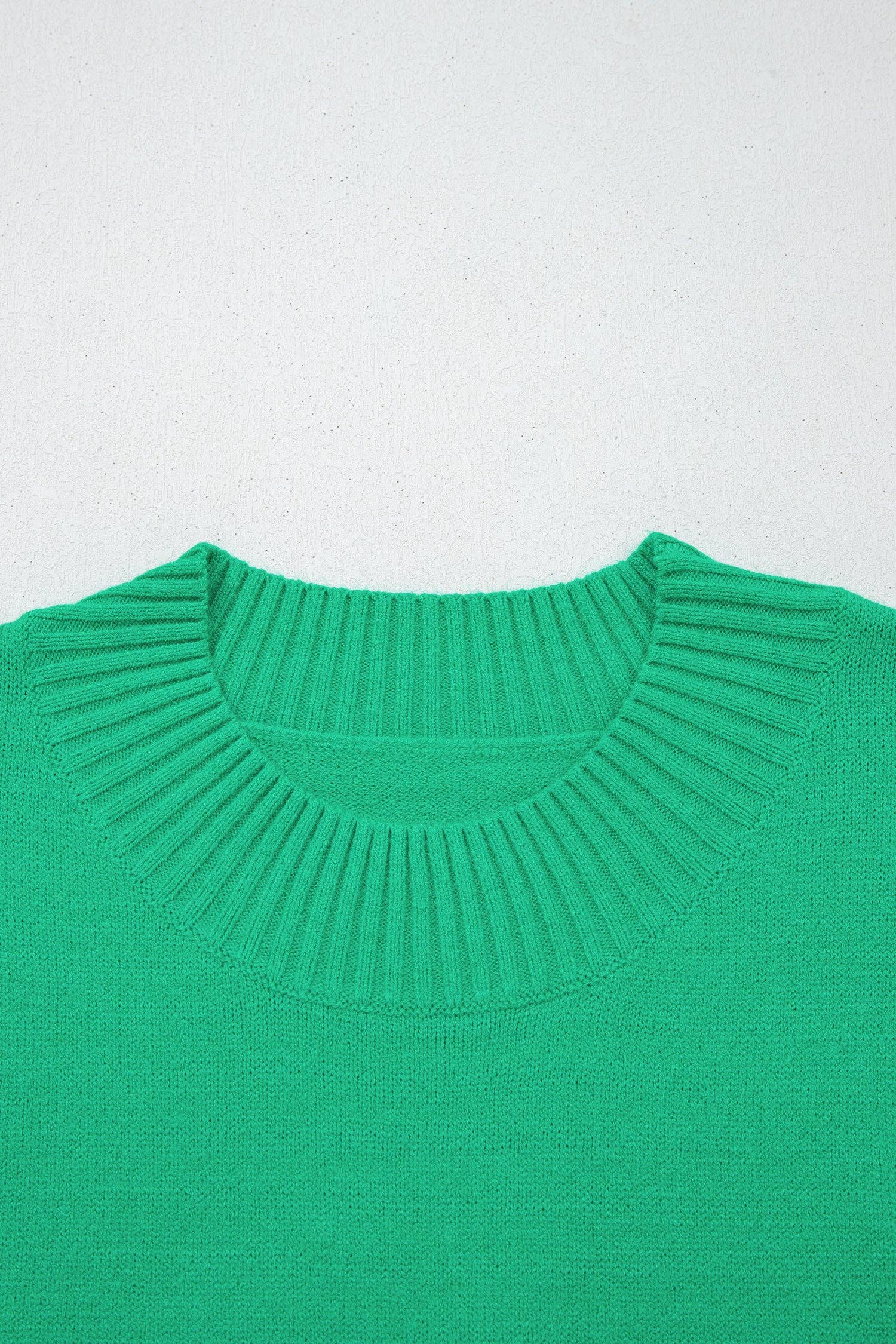 LALALOO Solid Ribbed Ruffle Short Sleeve Sweater