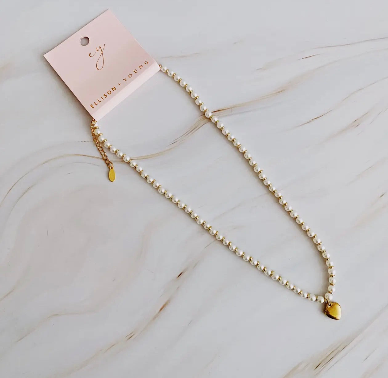 Pearl and Gold Bauble Heart Necklace