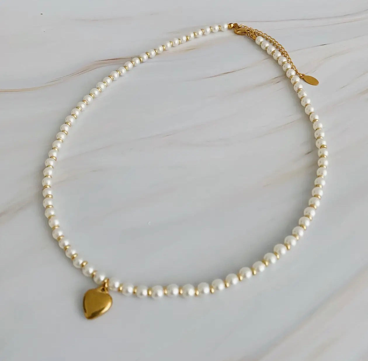 Pearl and Gold Bauble Heart Necklace