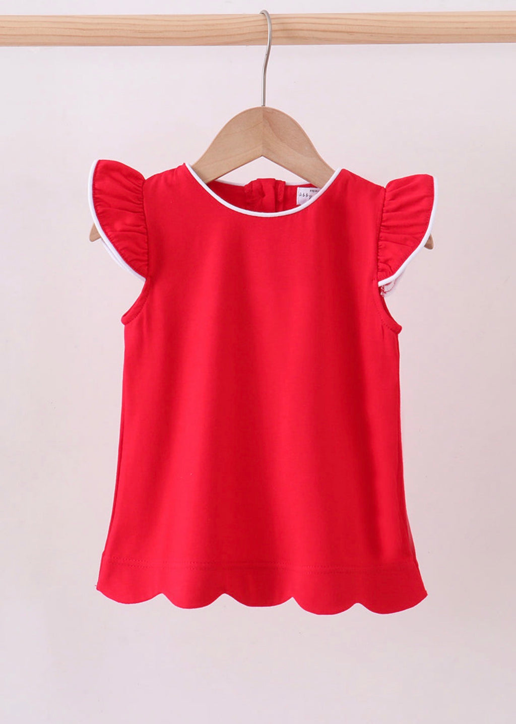 Red flutter sleeve scalloped top