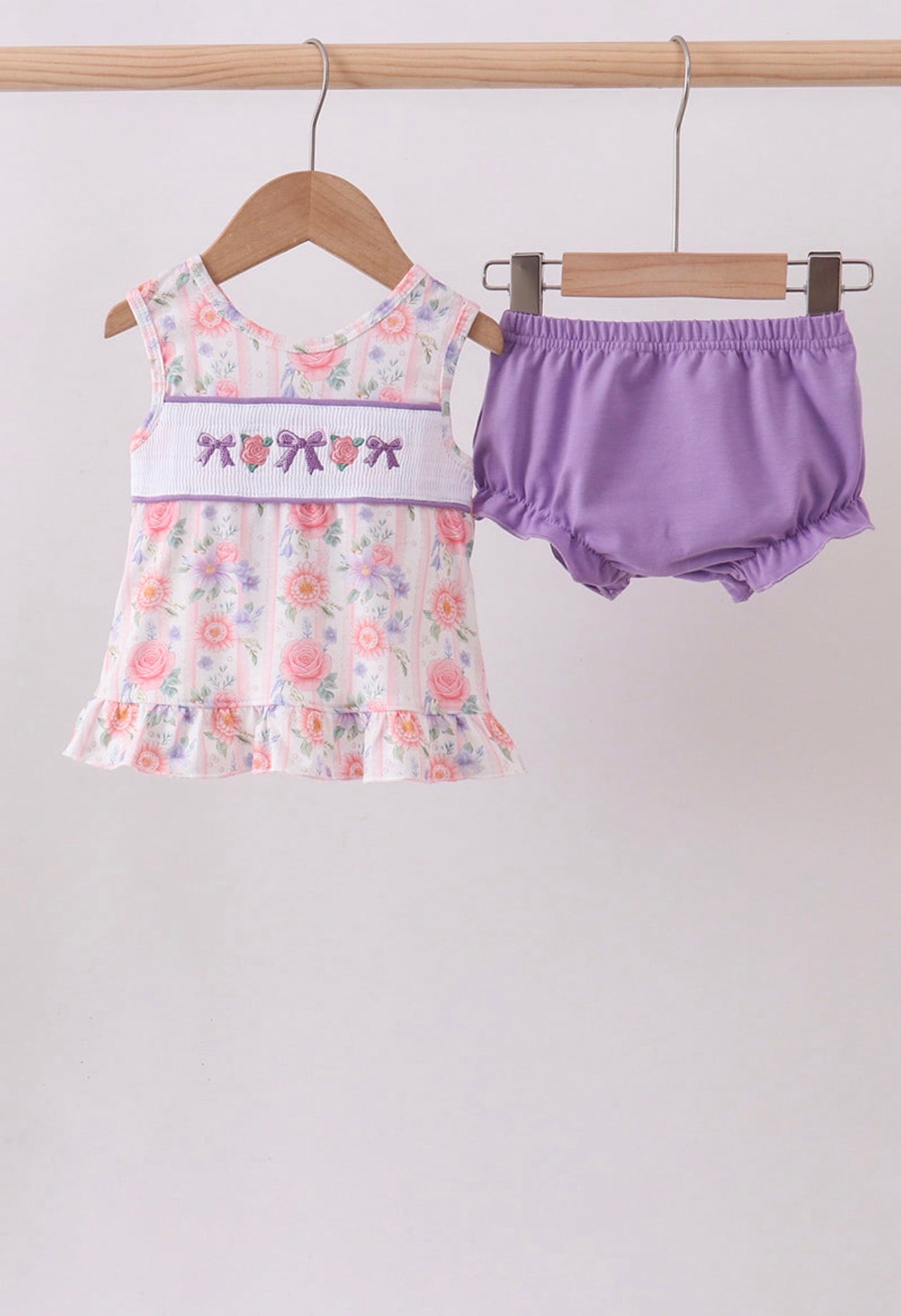 Purple Rose Bow Smocked Bloomer Set