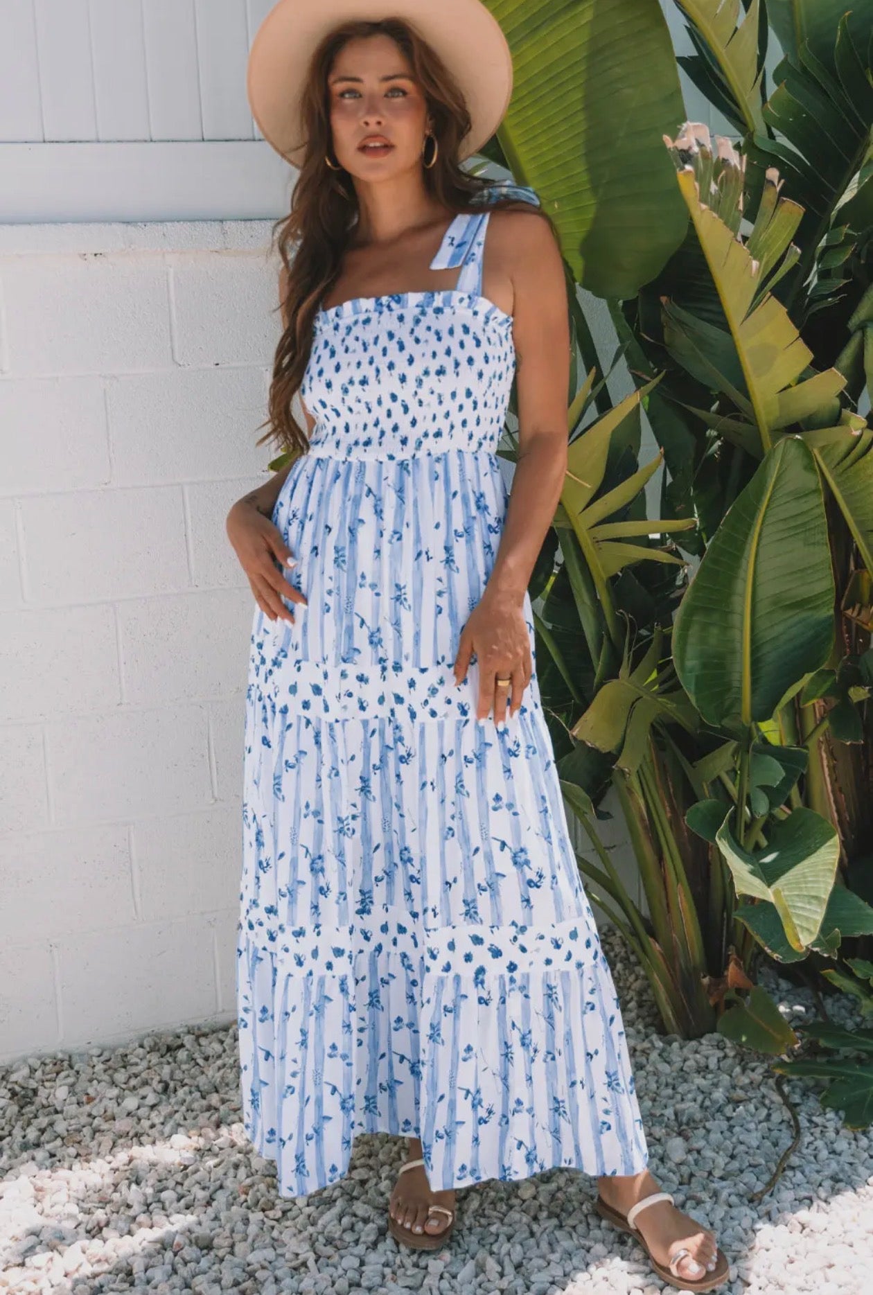Sky Blue Floral Smocked Tiered
Maxi Dress