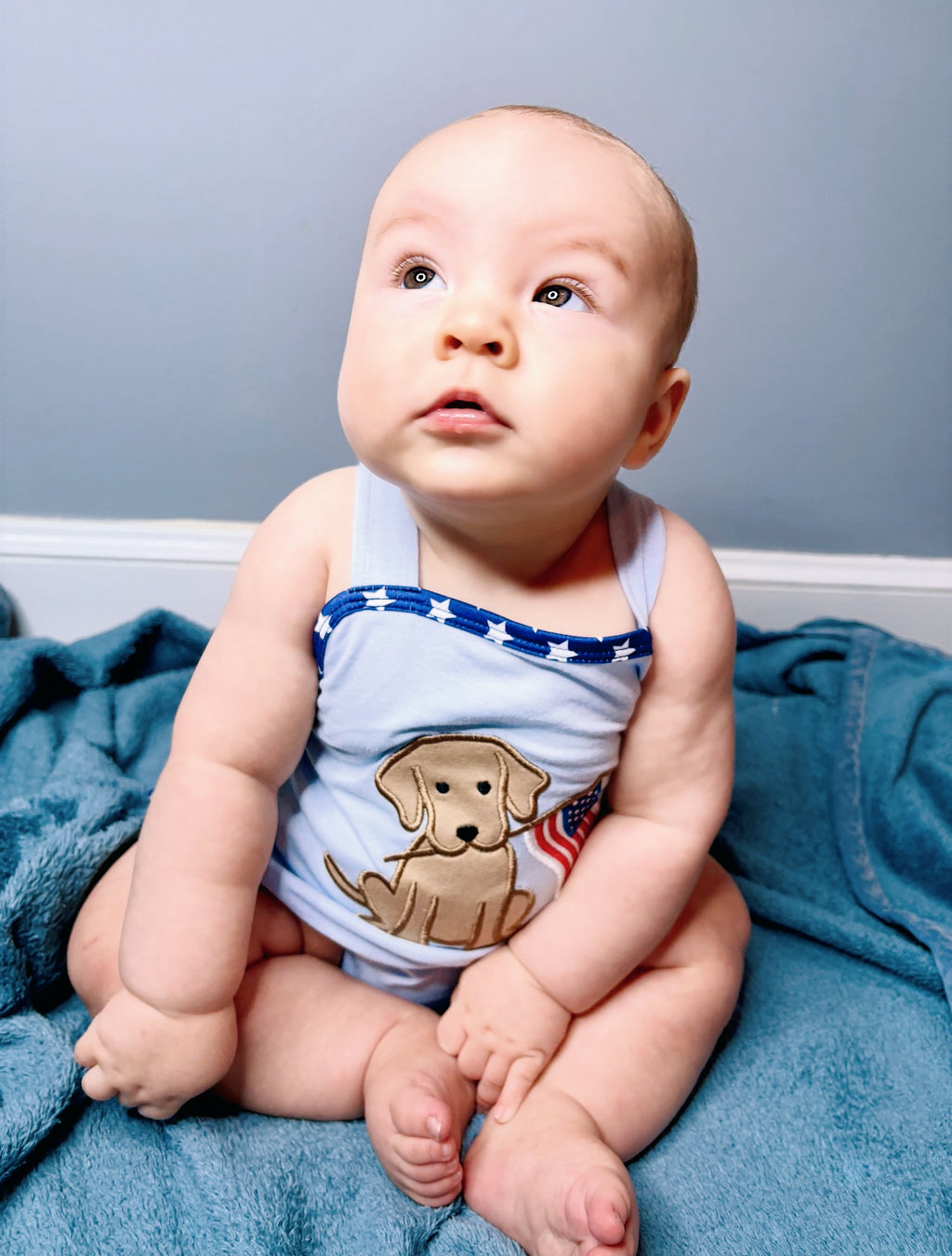 Baby Boy Dog Appliqué Patriotic Bubble