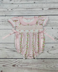 Flower Printed Bow Smocked Bubble