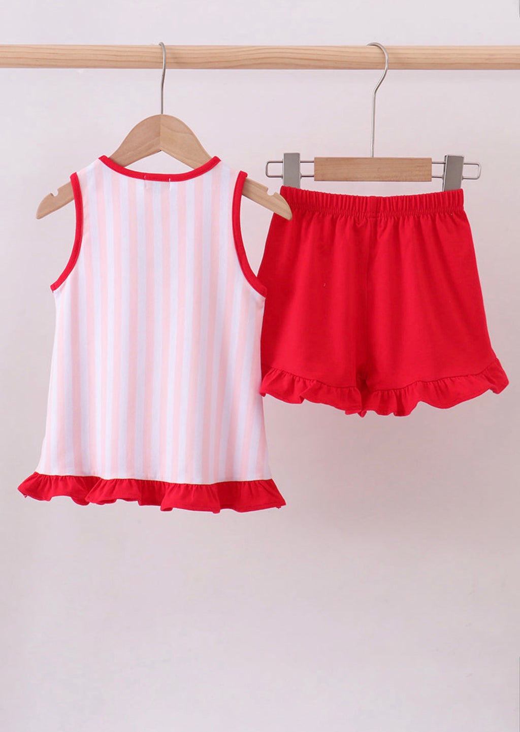 Pink baseball bow stripe ruffle shorts set