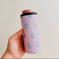 Slim Can Cooler, Spring Icons on pink stripes