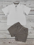 White Top & Brown Gingham bottoms