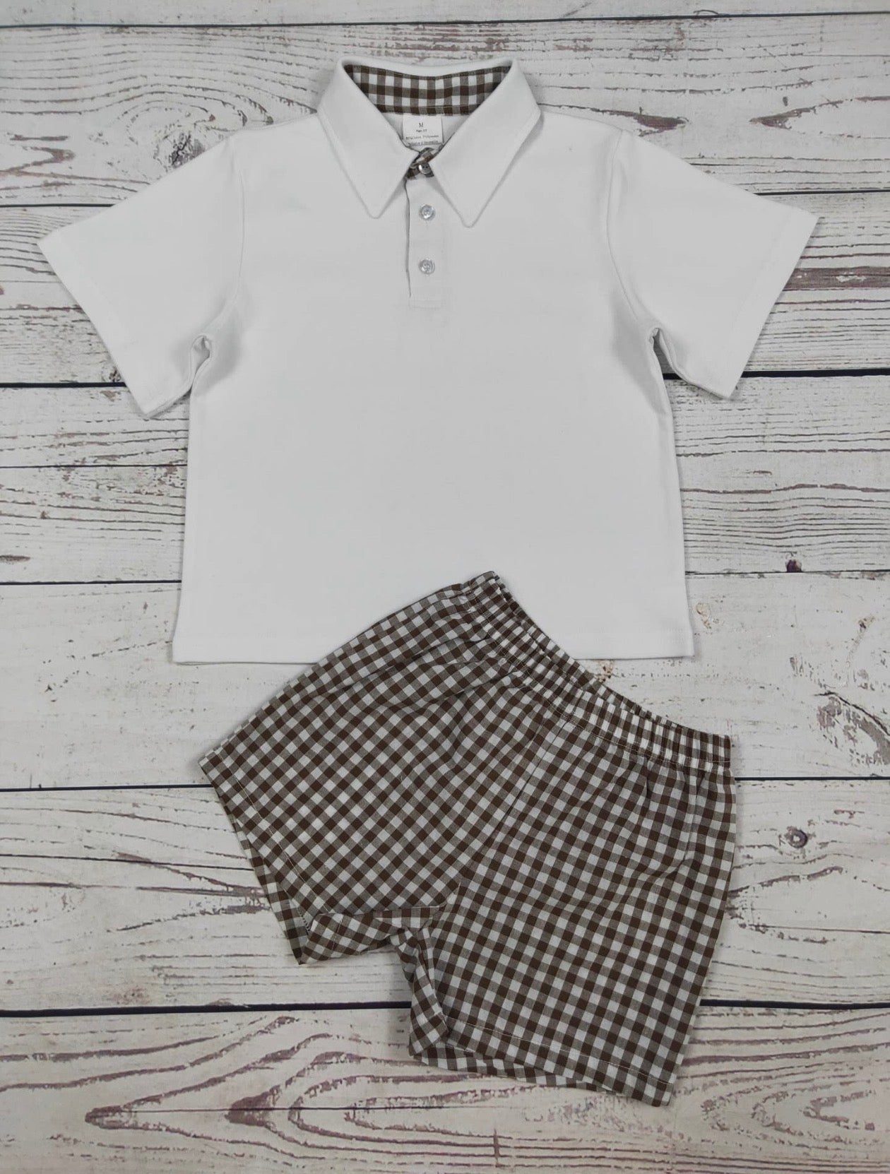 White Top & Brown Gingham bottoms