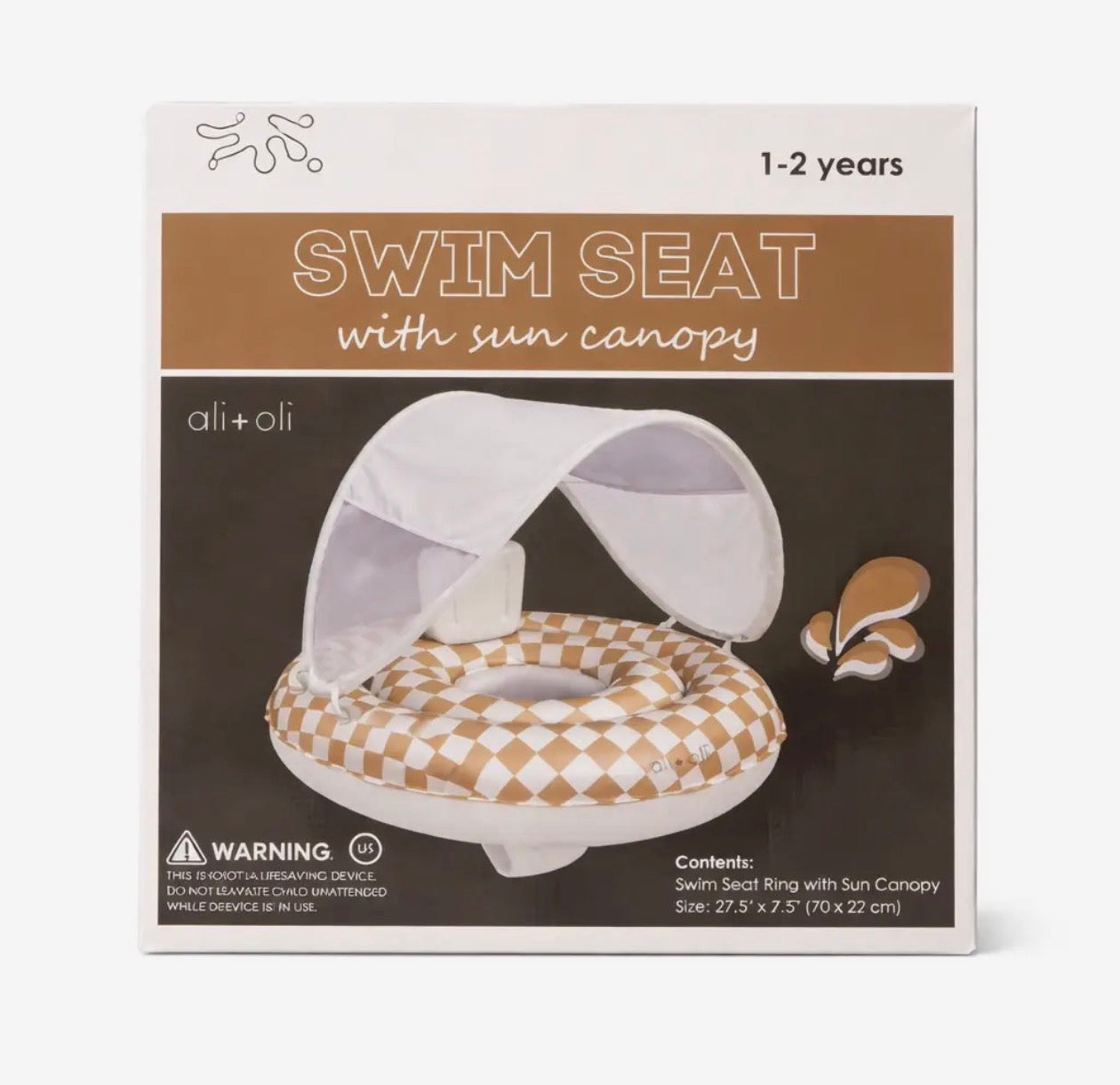 Ali+Oli Baby Swim Seat with Sun Canopy (Tan Checkers)