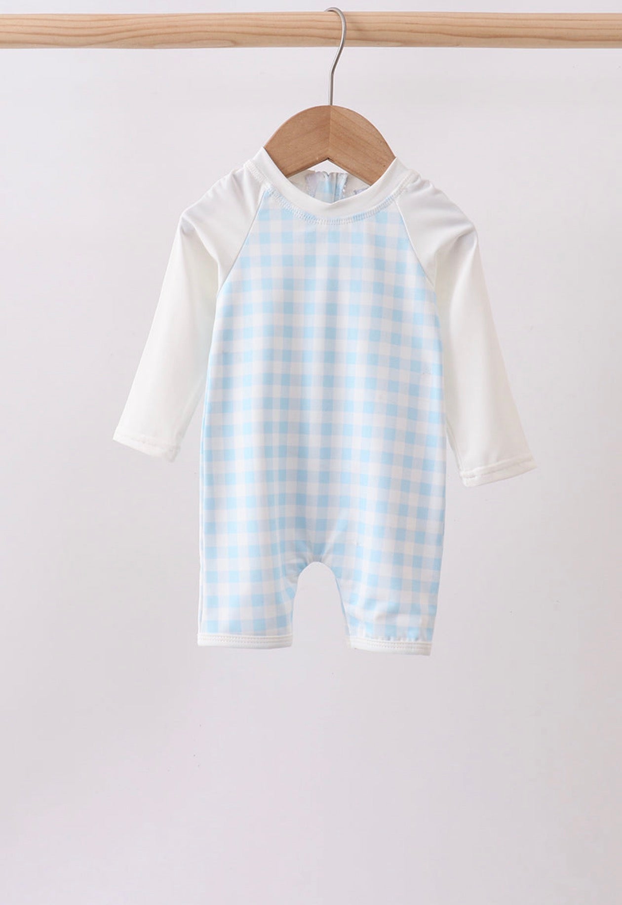 Blue plaid UPF swimsuit