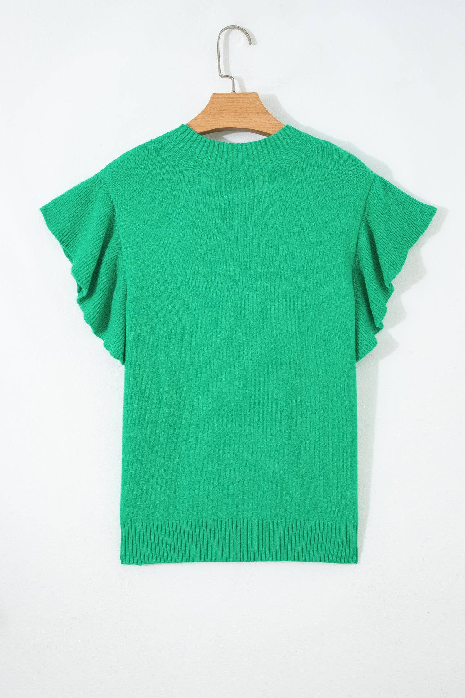 LALALOO Solid Ribbed Ruffle Short Sleeve Sweater