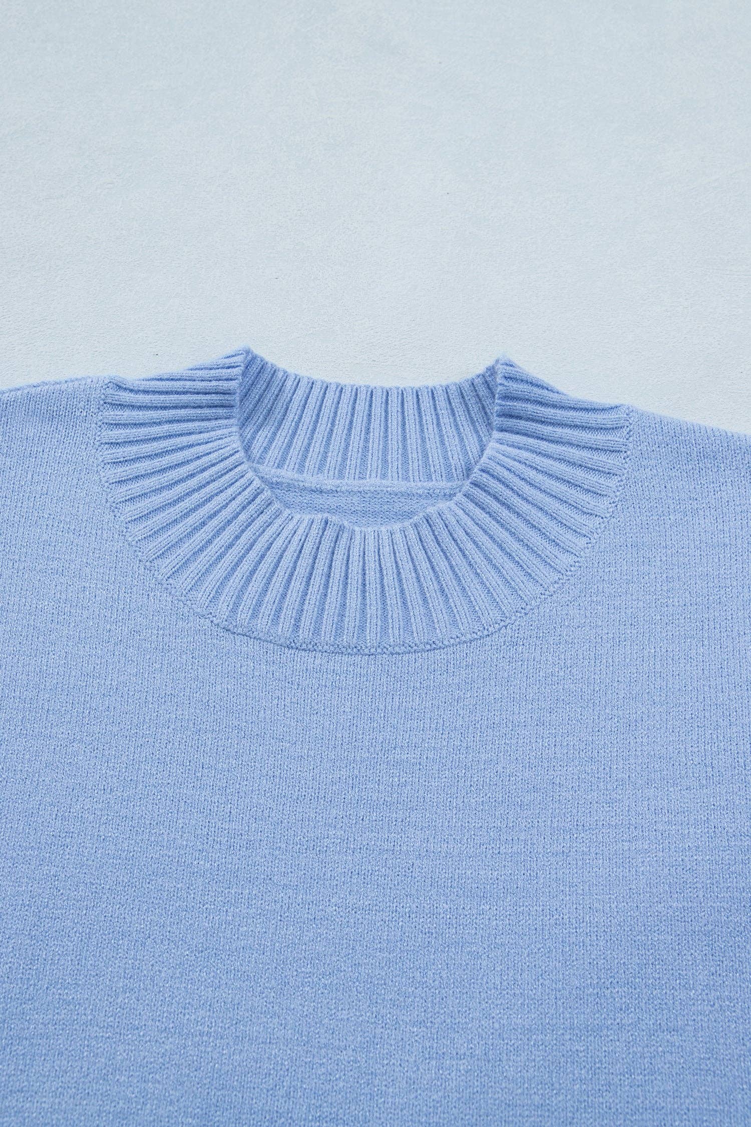 LALALOO Solid Ribbed Ruffle Short Sleeve Sweater