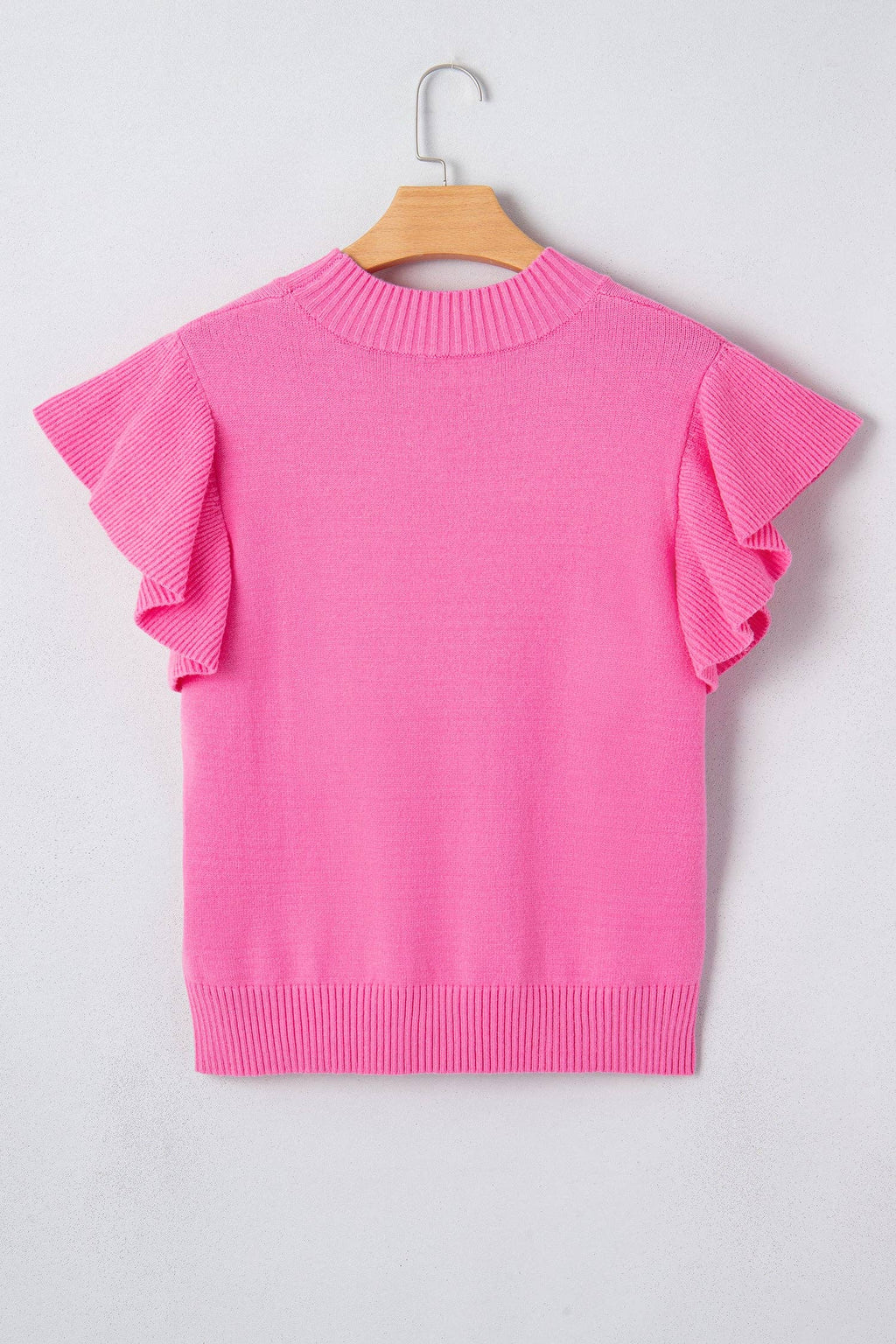LALALOO Solid Ribbed Ruffle Short Sleeve Sweater