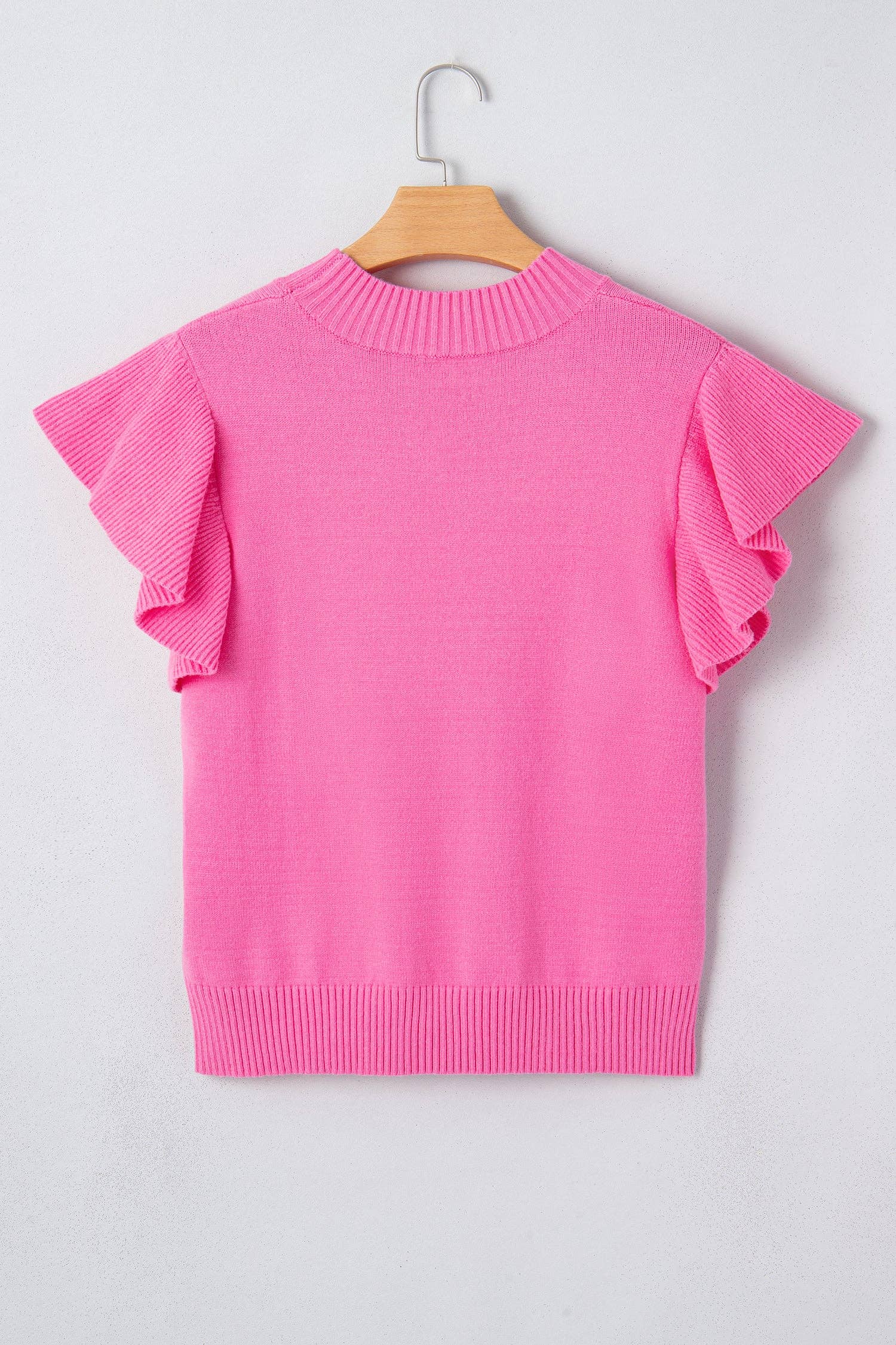 LALALOO Solid Ribbed Ruffle Short Sleeve Sweater